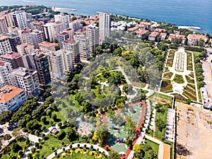 Aerial Drone View of Goztepe 60th Year Park located in Kadikoy, Istanbul. photo