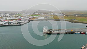 Aerial drone view of Grindavik, small fishing town