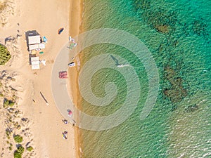 Aerial drone view of Halikounas Beach and Lake Korission, Corfu island, Ionian Sea, Greece