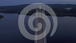 Aerial drone view of The High Coast Bridge also known as Veda Bridge over the Angerman river