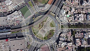 Aerial drone view of the Higuereta roundabout in Lima, Peru.