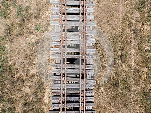 Aerial drone view of the historic Gundagai Railway Viaduct, part of the disused Tumut Railway line near Murrumbidgee River photo