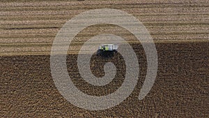 Aerial drone view on huge agricultural fields