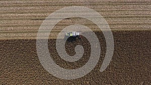 Aerial drone view on huge agricultural fields