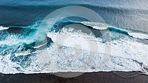 Aerial drone view of huge ocean waves