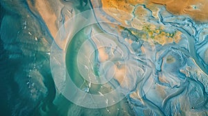 Aerial drone view of a huge riverbed and delta, glacial river system