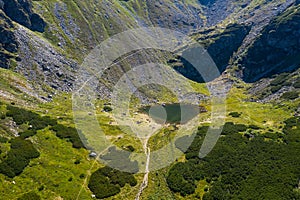 Aerial drone view of Iezer lake, Rodnei mountains photo