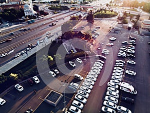 Aerial Drone View of Istanbul City Car Park and Highway. Filtered Magenta Filter