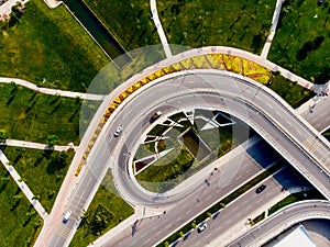 Aerial Drone View of Istanbul Kartal Highway Intersection / Interchange.