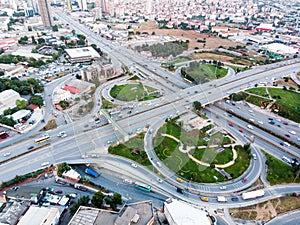 Aerial Drone View of Istanbul Kartal Highway Intersection / Interchange.