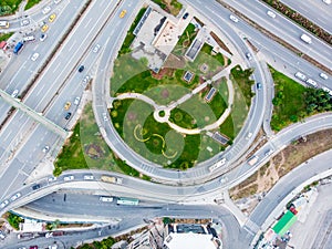 Aerial Drone View of Istanbul Kartal Highway Intersection / Interchange.