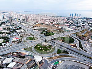 Aerial Drone View of Istanbul Kartal Highway Intersection / Interchange.