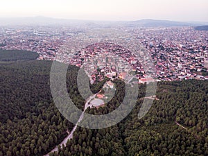 Aerial Drone View of Istanbul Sultanbeyli Region / Forest and City photo