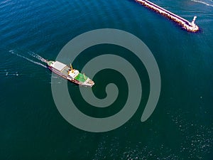 Aerial Drone View of Kadikoy Ferry in Marmara Sea photo