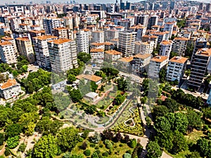 Aerial Drone View of Kadikoy Goztepe Freedom Garden Park in Istanbul / Ozgurluk Parki. photo