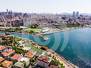 Aerial Drone View Kadikoy Moda Kurbagalidere Gulf in Istanbul. photo