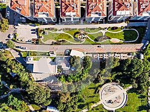 Aerial Drone View of Kadikoy Moda Seaside in Istanbul / Bird eye photo