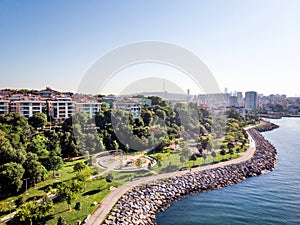 Aerial Drone View of Kadikoy Moda Seaside in Istanbul photo