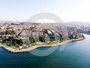 Aerial Drone View of Kadikoy Moda Seaside in Istanbul photo