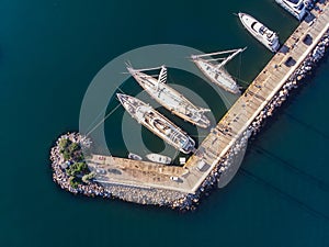 Aerial Drone View of Kalamis Fenerbahce Marina with Boats Docked in Voula Istanbul / Birds Eye View. photo