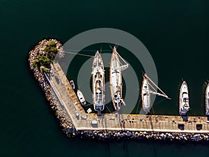 Aerial Drone View of Kalamis Fenerbahce Marina with Boats Docked in Voula Istanbul / Birds Eye View. photo