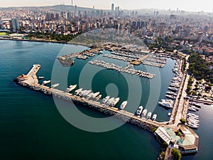 Aerial Drone View of Kalamis Fenerbahce Marina in Istanbul photo
