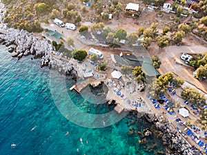 Aerial Drone View of Kas is small fishing, diving, yachting and tourist town in district of Antalya Province, Turkey.