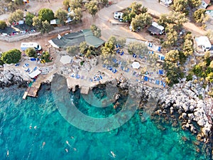 Aerial Drone View of Kas is small fishing, diving, yachting and tourist town in district of Antalya Province, Turkey.