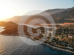 Aerial Drone View of Kas is small fishing, diving, yachting and tourist town in district of Antalya Province, Turkey.