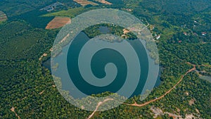 Aerial drone view of lake scenery at Jasin, Melaka, Malaysia