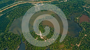 Aerial drone view of lake scenery at Jasin, Melaka, Malaysia