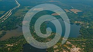 Aerial drone view of lake scenery at Jasin, Melaka, Malaysia