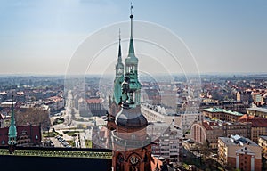 Aerial drone view on Legnica and Peter and Paul catholic cathedral