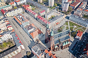 Aerial drone view on Legnica town square