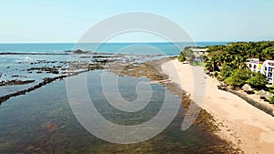 Aerial Drone View of The Los Cobanos and Los Almendros Beaches and the Pacific coral reef in El Salvador