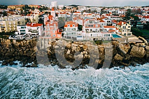 Aerial drone view of luxurious villas in Sao Pedro do Estoril in Lisbon Region, Portugal