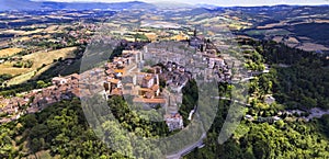 Aerial drone view of medieval Todi town in Umbria