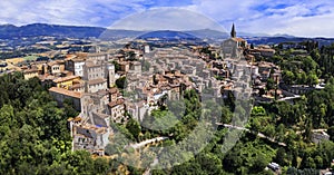 Aerial drone view of medieval Todi town in Umbria