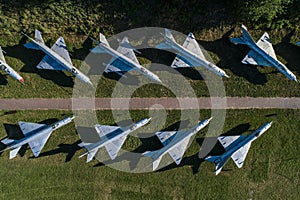 Aerial drone view on military airbase