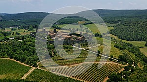 Aerial Drone view of Monteriggioni Castle in Tuscany, Italy