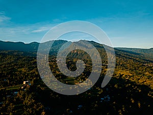 Aerial drone view of the mountain hill in Bali, Indonesia.