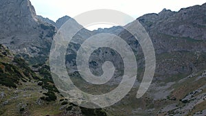 Aerial drone view of mountains in Durmitor National Park, Montenegro