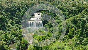 Aerial drone view of multi tiered waterfall. Tinuy an falls.