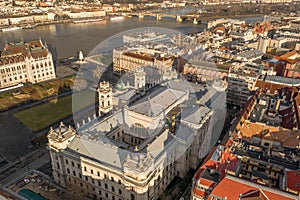 Aerial drone view of Museum of Ethnography in Budapest Kossuth Square