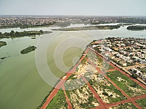 Aerial Drone view of niarela Quizambougou Niger Bamako Mali