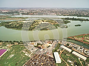 Aerial Drone view of niarela Quizambougou Niger Bamako Mali