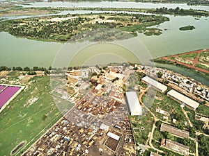 Aerial Drone view of niarela Quizambougou Niger Bamako Mali