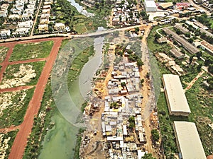 Aerial Drone view of niarela Quizambougou Niger Bamako Mali