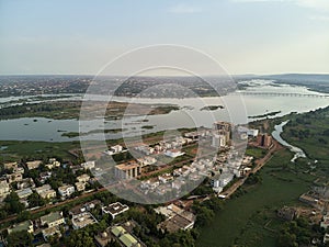 Aerial Drone view of niarela Quizambougou Niger Bamako Mali