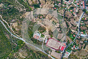 Aerial drone view over country staduim in Greece